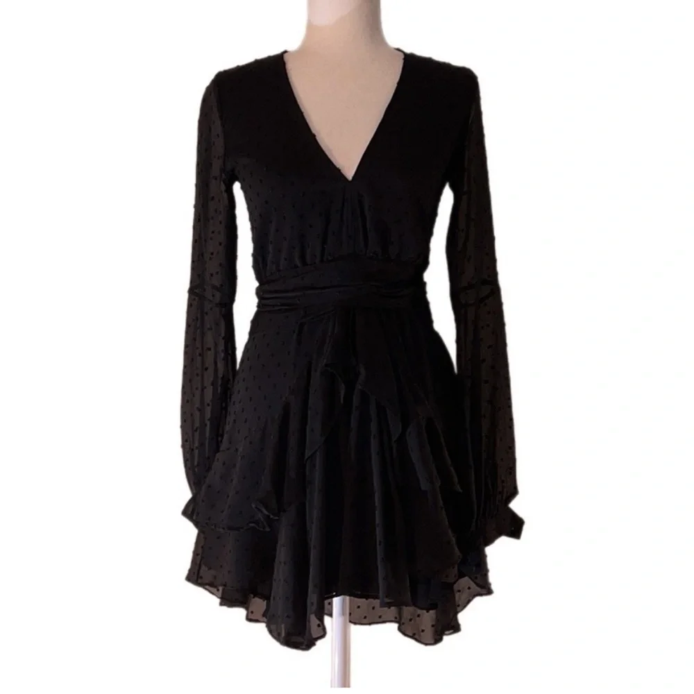 For Love And Lemons Black Noir Tarta Long Sleeve Plunge Dress Sz. Small - Picture 7 of 10